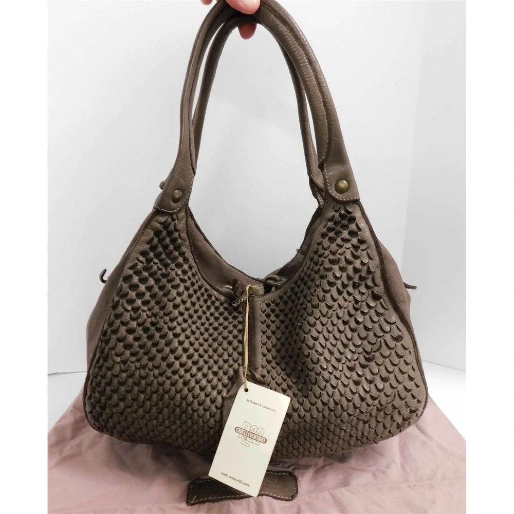 New Errelleventidue RL22 Italy Taupe Leather Large Hobo‎ Shoulder Bag